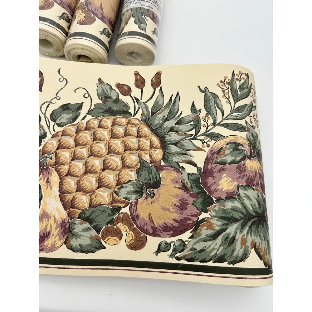 York VTG wallpaper border fruits 3 Rolls Pineapple apples pear floral 15 Yards